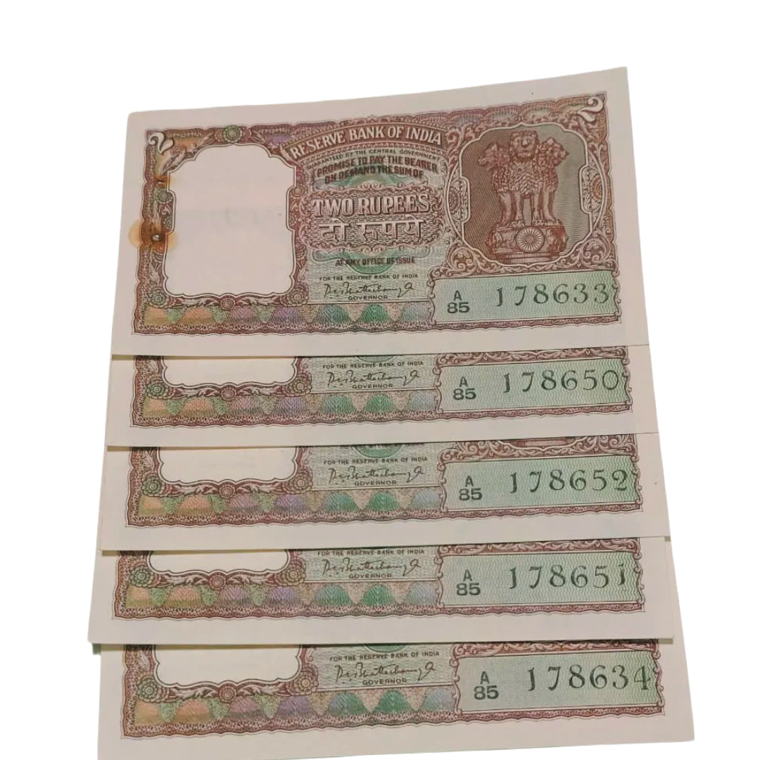 Rs 2 half tiger PC Bhattacharya sign note with middle 786 each note given for 1999 - Collection Bazzar