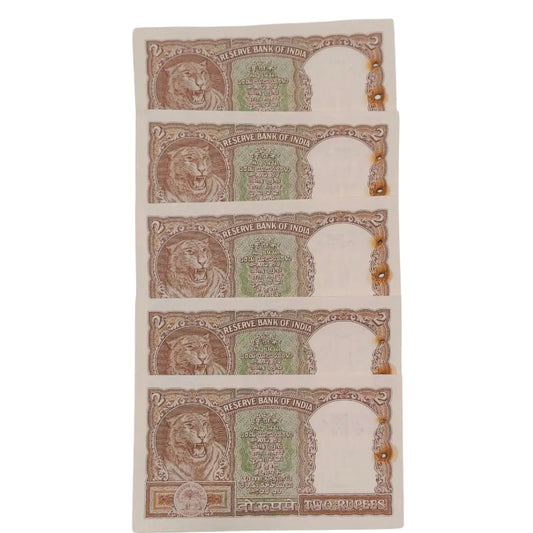 Rs 2 half tiger PC Bhattacharya sign note with middle 786 each note given for 1999 - Collection Bazzar