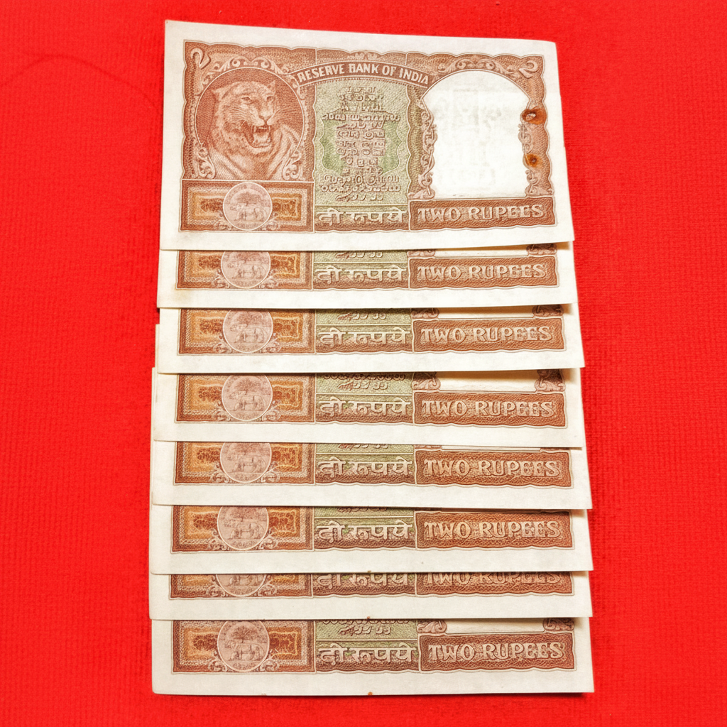 Rs 2 half tiger PC Bhattacharya sign notes Each note given for 1250 - Collection Bazzar