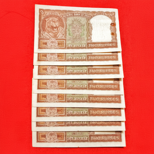 Rs 2 half tiger PC Bhattacharya sign notes Each note given for 1250 - Collection Bazzar