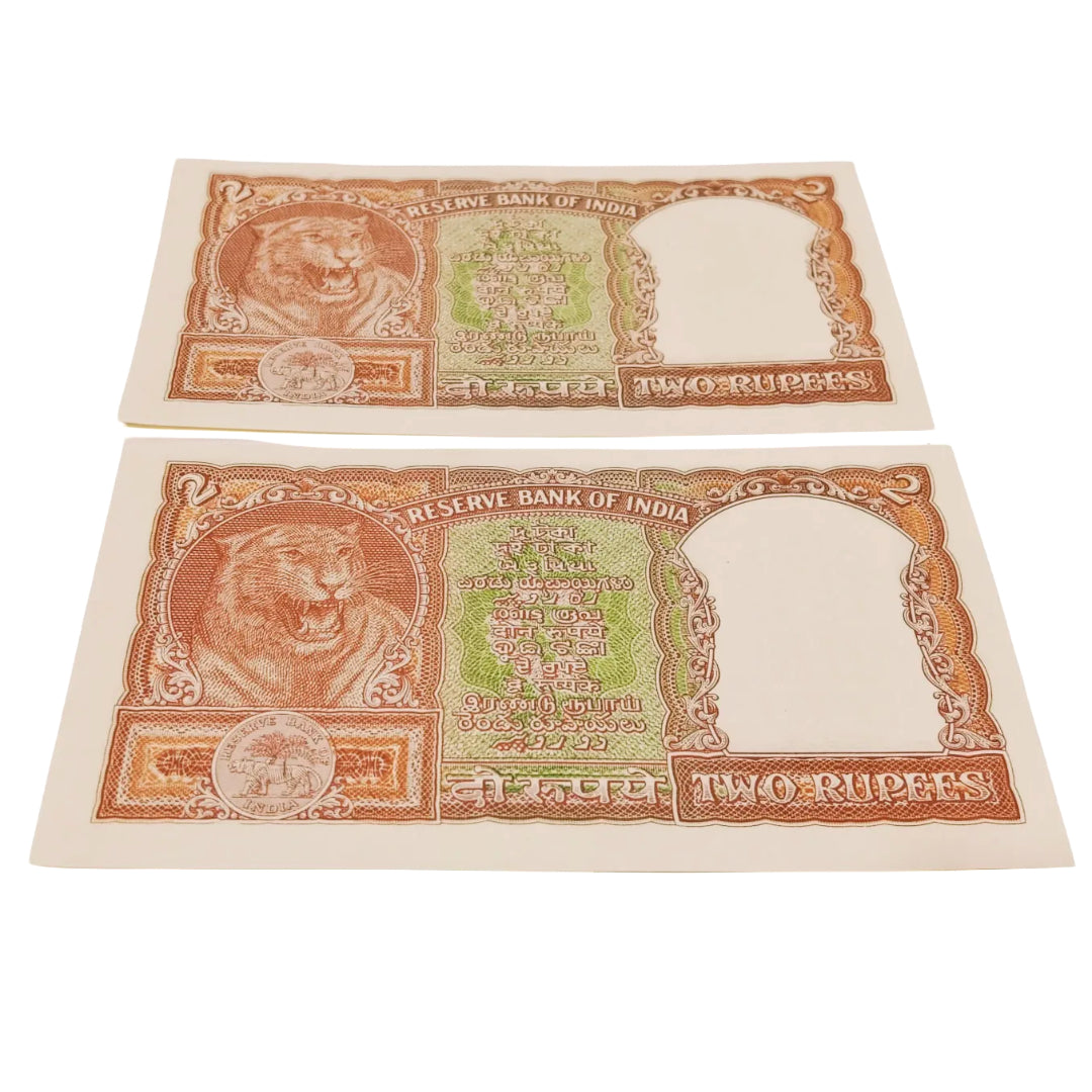 Rs 2 half tiger jumbled ladder number PC Bhattacharya each note given for 1500/- - Collection Bazzar