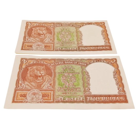 Rs 2 half tiger jumbled ladder number PC Bhattacharya each note given for 1500/- - Collection Bazzar
