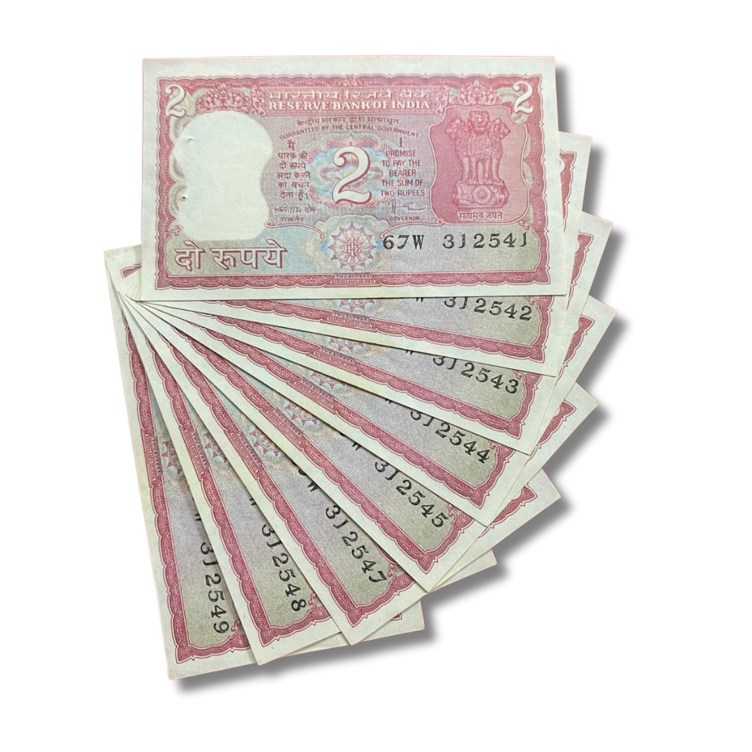 Rs 2 old issue rare note amitabh ghosh each note 999 unc condition - Collection Bazzar