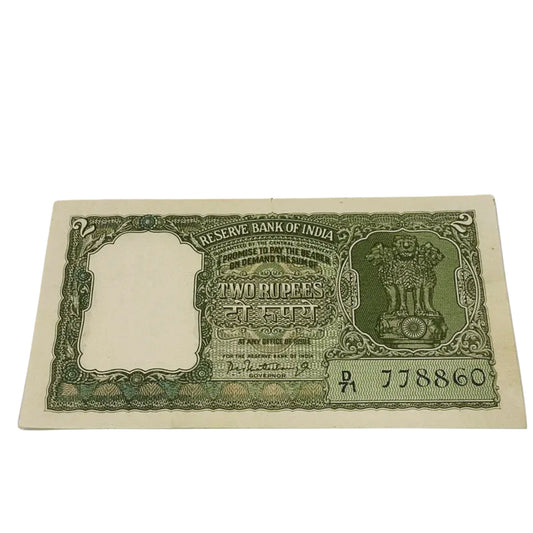 Rs 2 olive green half tiger 778860 type 786 holy bismillah number governor p c bhattacharya rare collectible - Collection Bazzar