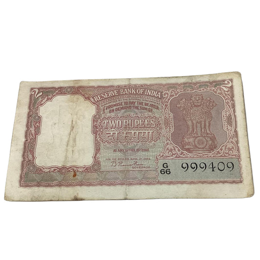 Rs 2 red tiger issue 999409 governor B rama rao rare collectible - Collection Bazzar