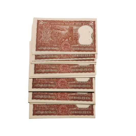 Rs 2 tiger issue starting 1313 number 10 notes lot for 1000 gov I G patel collectible - Collection Bazzar