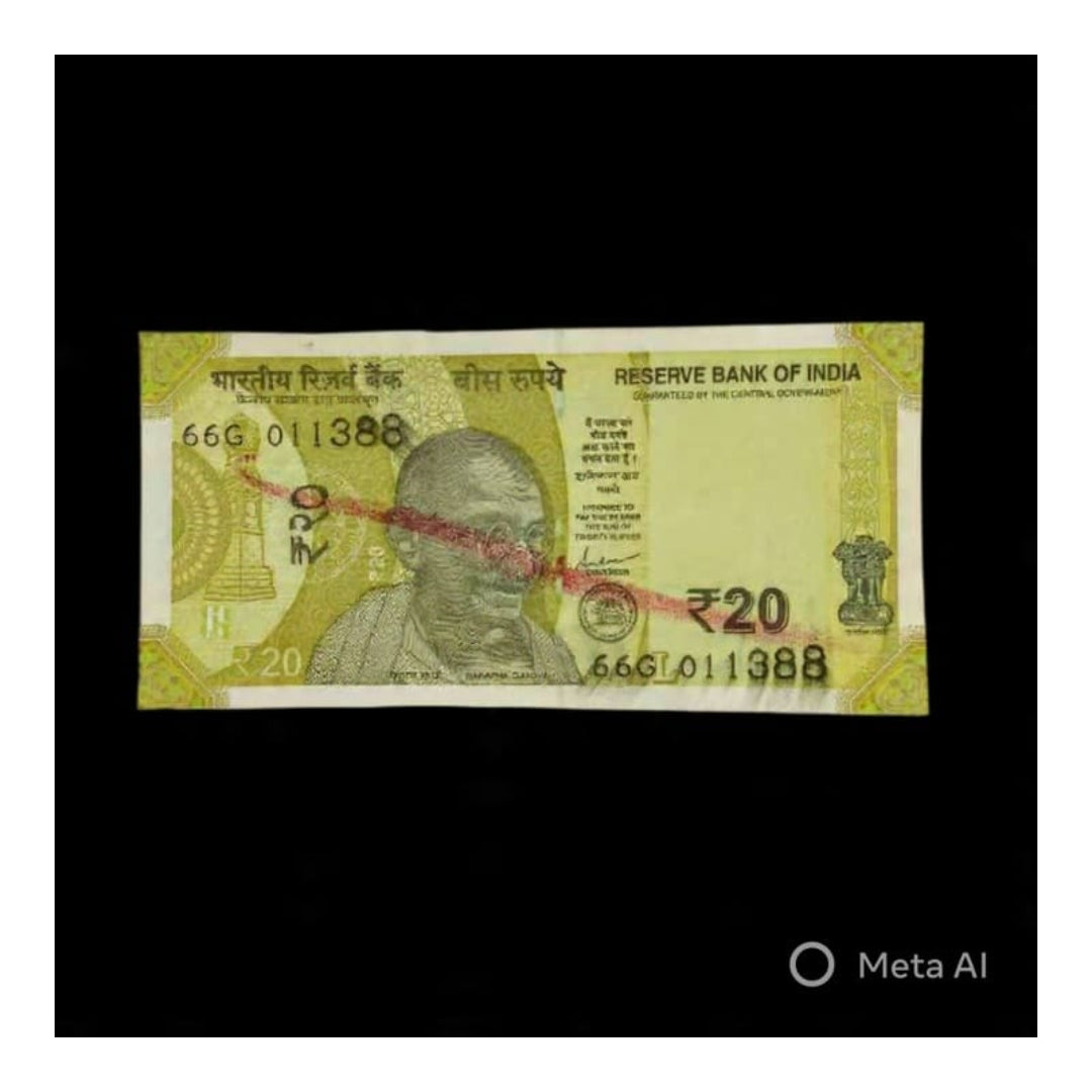 Rare India Rs 20 Banknote  RBI Cancelled with Pen Mark Serial Number 011388 - Collection Bazzar