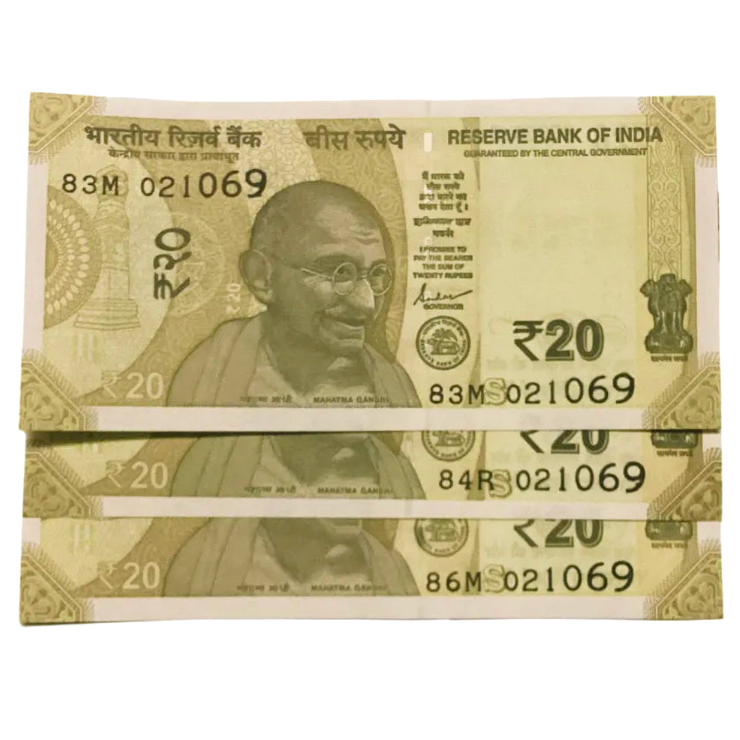 Rs 20 new fancy no 021069 (02 october 1869) Gandhi jayanti each note price 800/- - Collection Bazzar