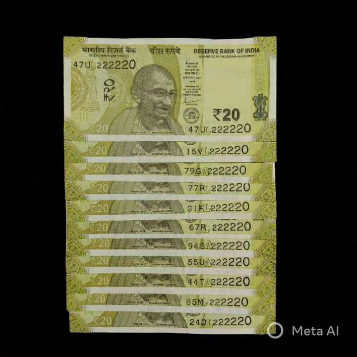 Rs 20 Gandhi Series Near Solid 222220 Fancy Number (Lot of 11) - Collection Bazzar