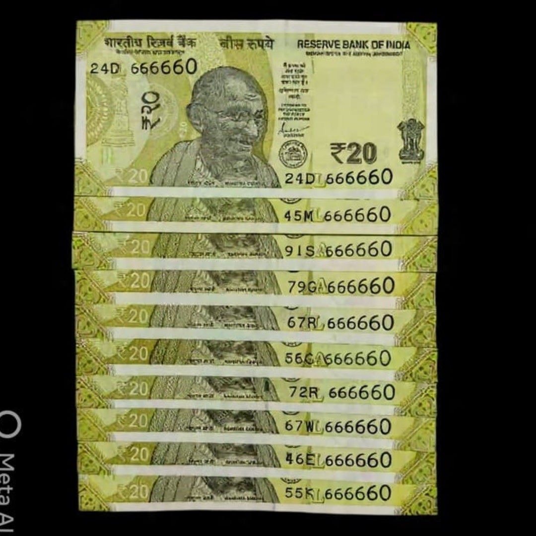 Rs 20 Gandhi Series Near Solid 666660 Fancy Number (Lot of 10) - Collection Bazzar