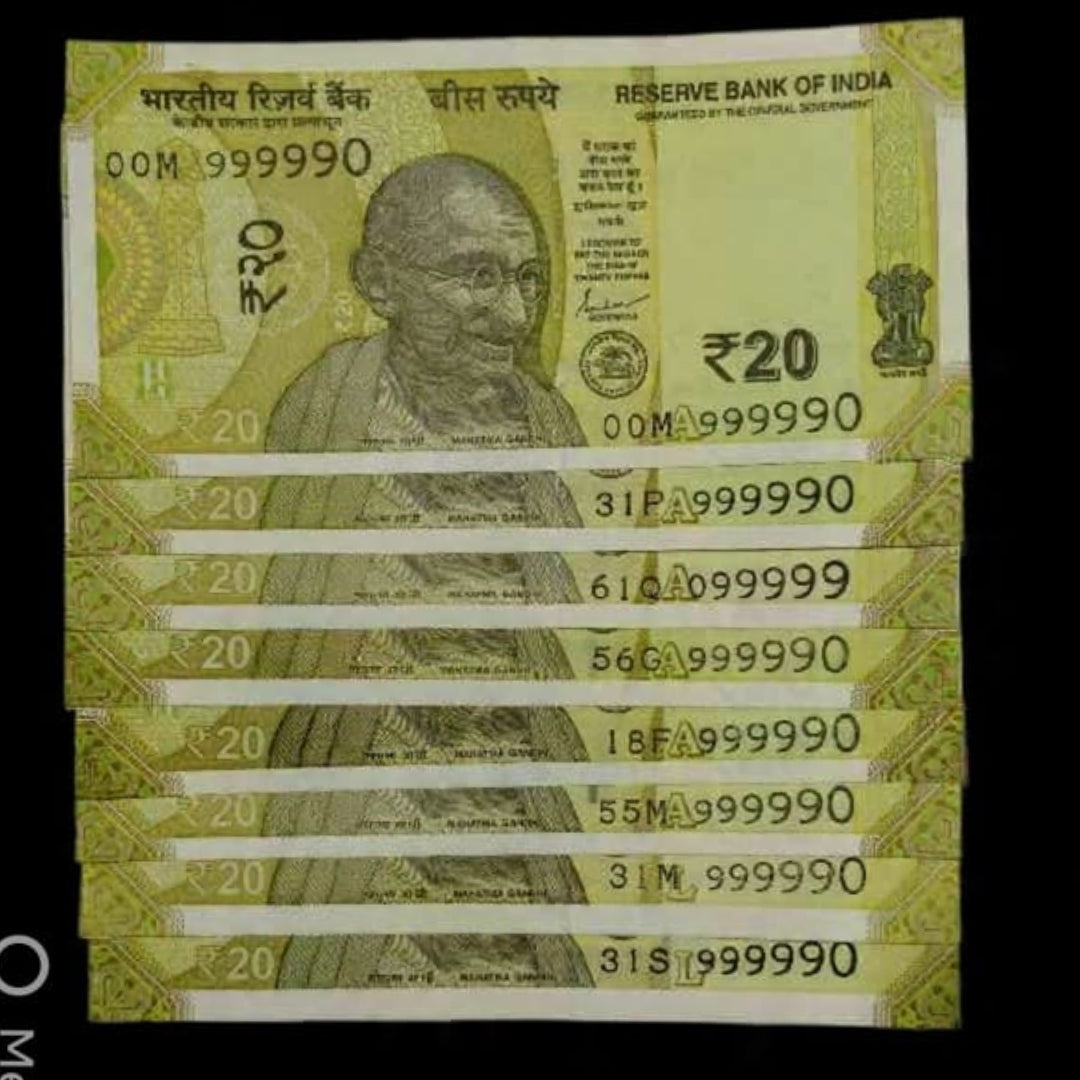 Rs 20 Gandhi Series – Near Solid 999990 Fancy Number (Lot of 8) - Collection Bazzar