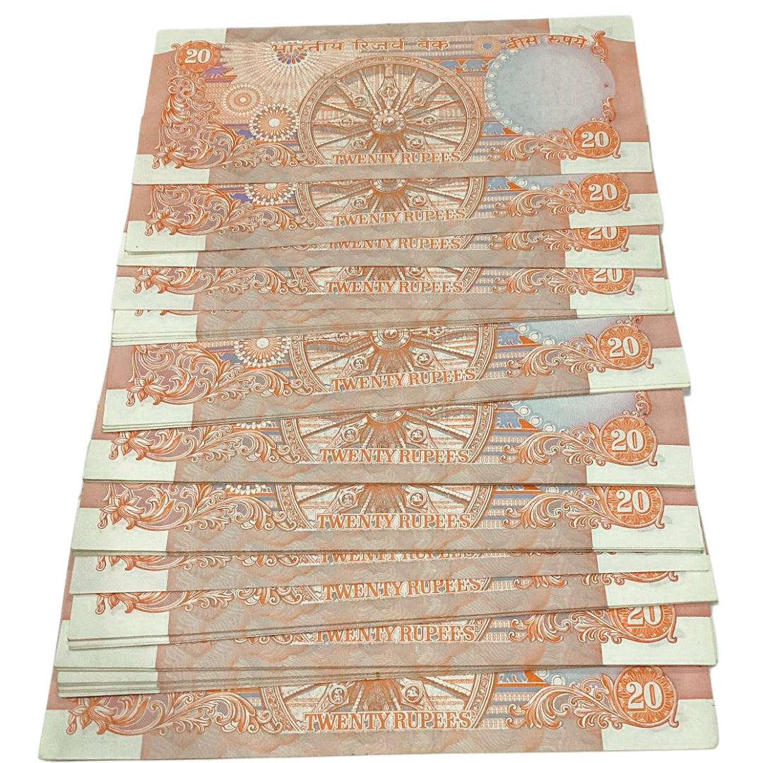 Rs 20 Konark Issue semi fancy four time 4 c rangrajan sign 10 note lot given for 999 each lot - Collection Bazzar