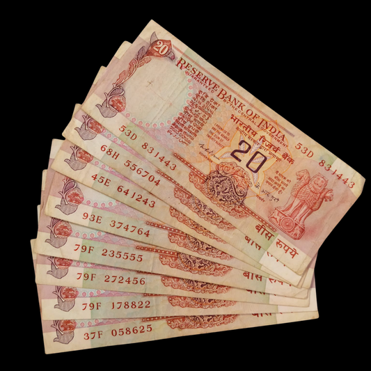 Rs 20 Konark Wheel Notes Each Note Price KR Puri - Collection Bazzar