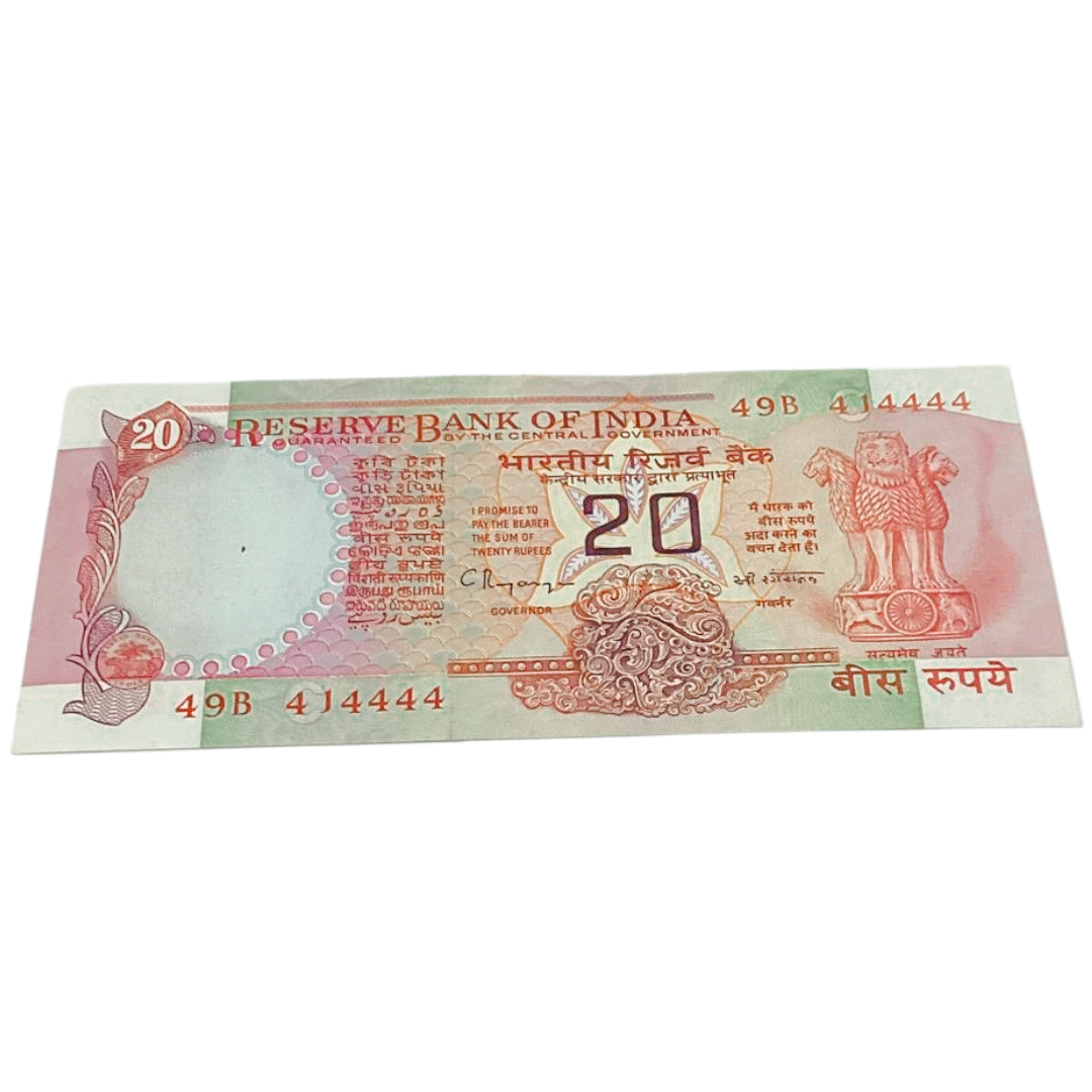 Rs 20 Konark issue solid no 444444 type (49B 414444) Fancy no C Rangrajan sign - Collection Bazzar