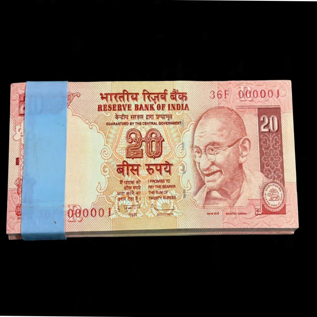 Rs 20 Lower Number 000001 Prefix 36 F Serial Packet (Old Design) - Collection Bazzar