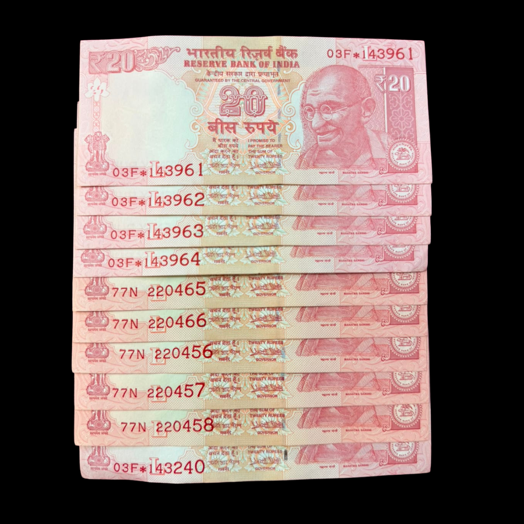 Rs 20 Mix Set 10 Notes Starting Love You Number - Collection Bazzar