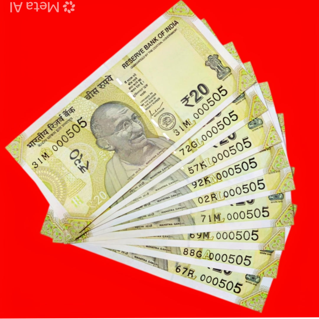 Rs 20 Note 000505 9 note same  Fancy Number Note Collectible - Collection Bazzar