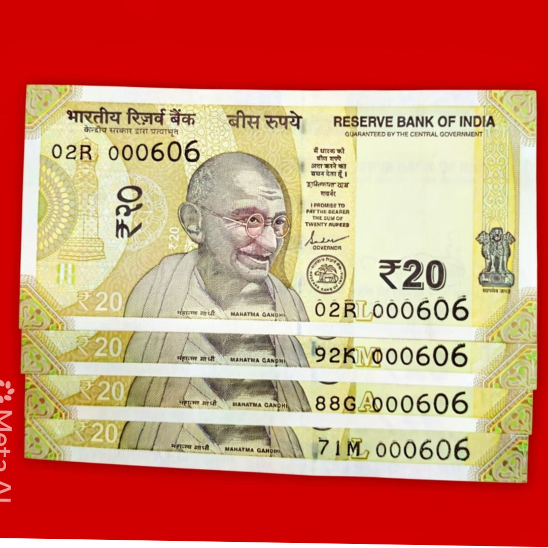 Rs 20 Note 000606 Fancy Number 4 Note  Collectible - Collection Bazzar