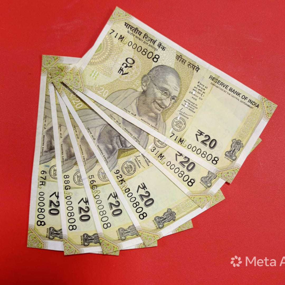 Rs 20 Note 000808 Number 6 pis same number Collectible - Collection Bazzar