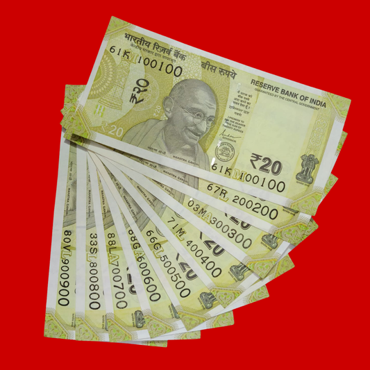 Rs 20 Note 100100-900900 Doubling Number 9 Note Set - Collection Bazzar