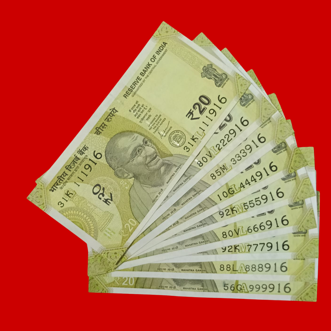 Rs 20 Note 111916-999916 Hallmark Number Set Rare Collectible - Collection Bazzar