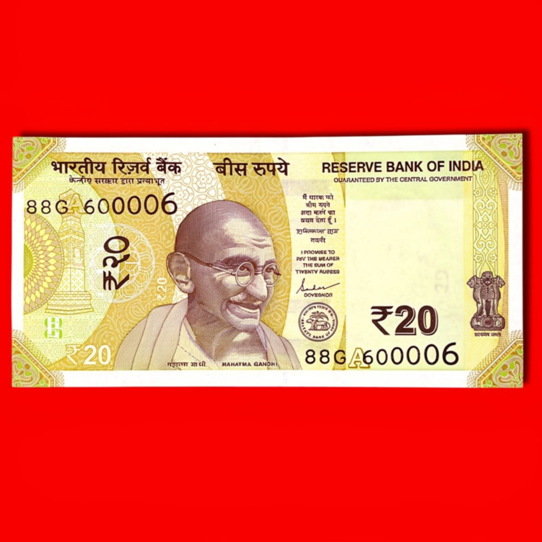 Rs 20 Note 600006 Fancy Number Rare Collectible - Collection Bazzar