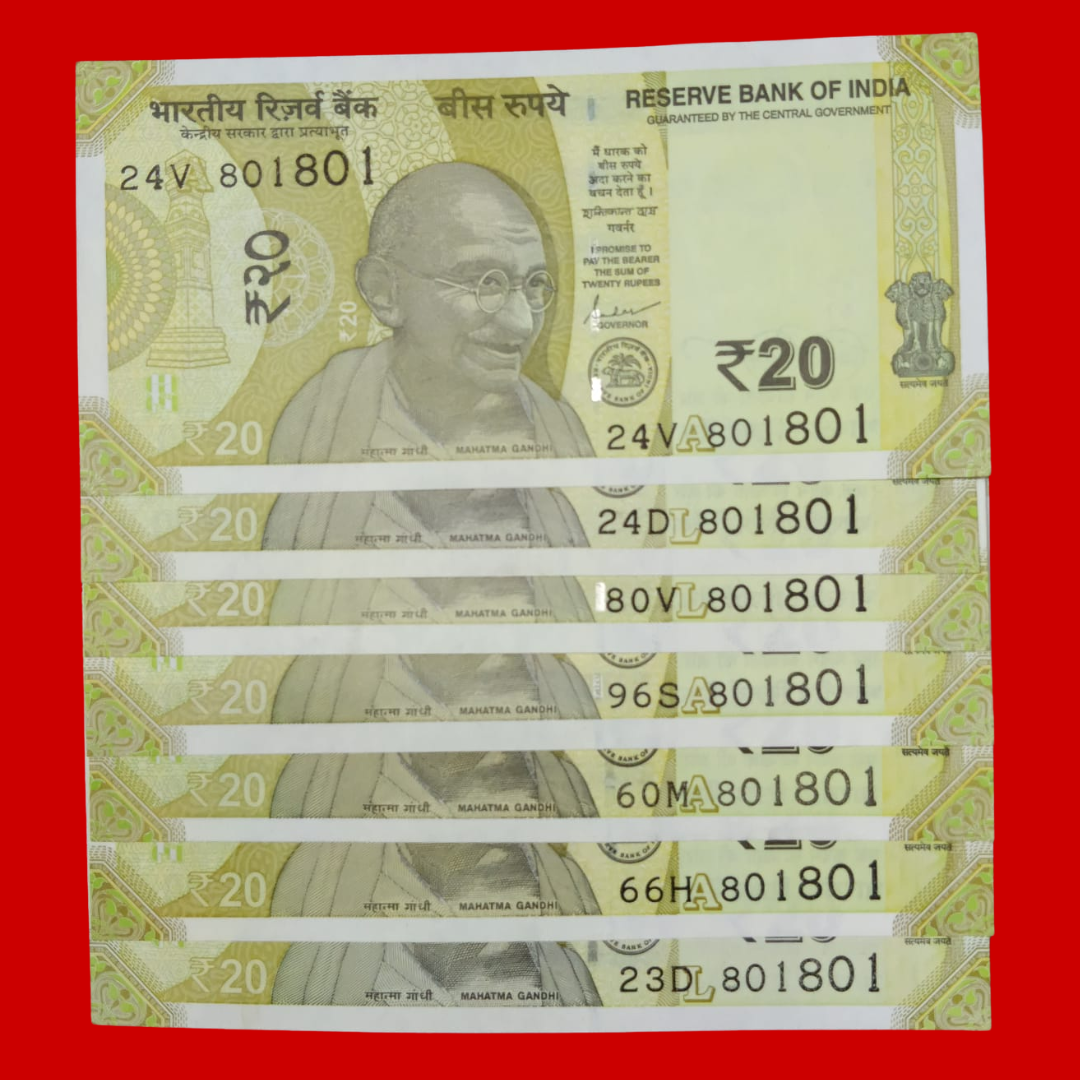 Rs 20 Note 801801 Doubling 108 Holy Number Each Note Price Collectible - Collection Bazzar