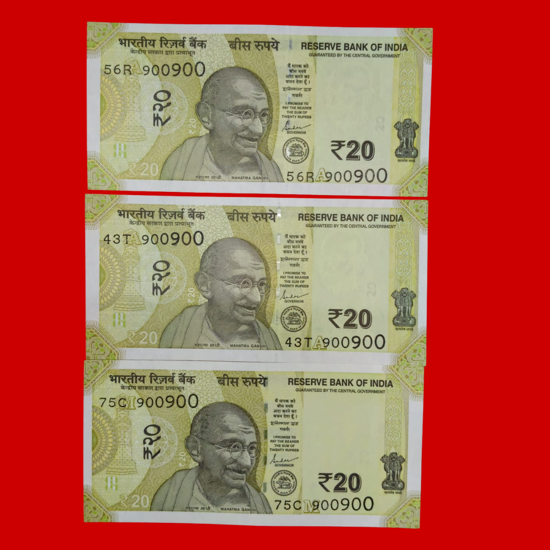 Rs 20 Note 900900 Doubling Number 3 Piece Lot Collectible - Collection Bazzar