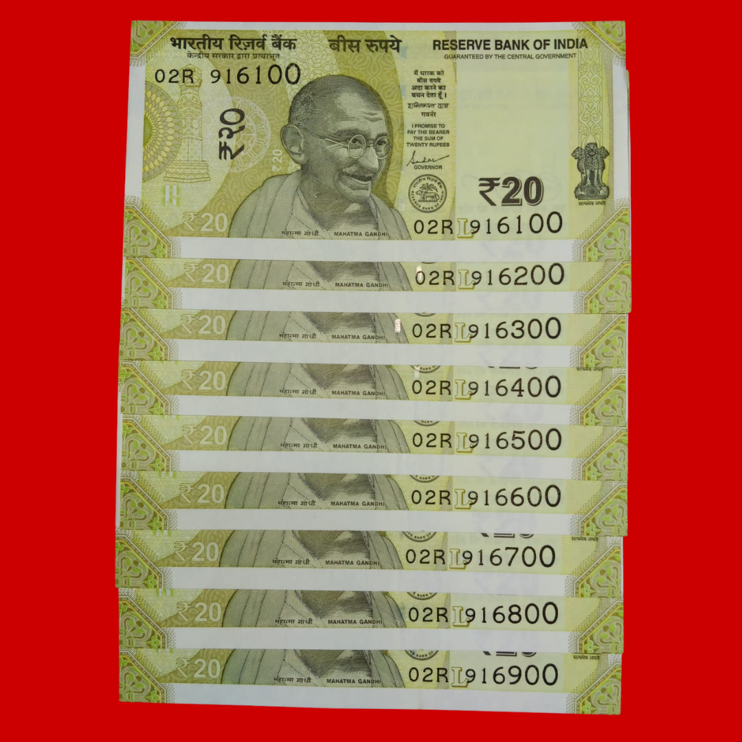 Rs 20 Note 916100-916900 Hallmark Number 916 Set  Collectible - Collection Bazzar