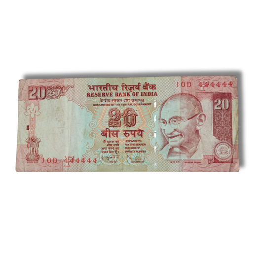 Rs 20 Note All 444444 Solid Numbers Gov D Subbarao Rare Item - Collection Bazzar
