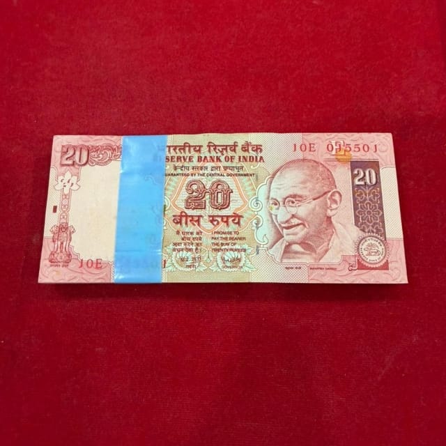 Rs 20 Note Packet 015501 Serial | Y. V. Reddy Signed 100 UNC Notes - Collection Bazzar