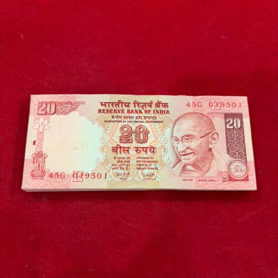 Rs 20 Note Packet 019501 Serial | Y. V. Reddy Signed 100 UNC Notes - Collection Bazzar