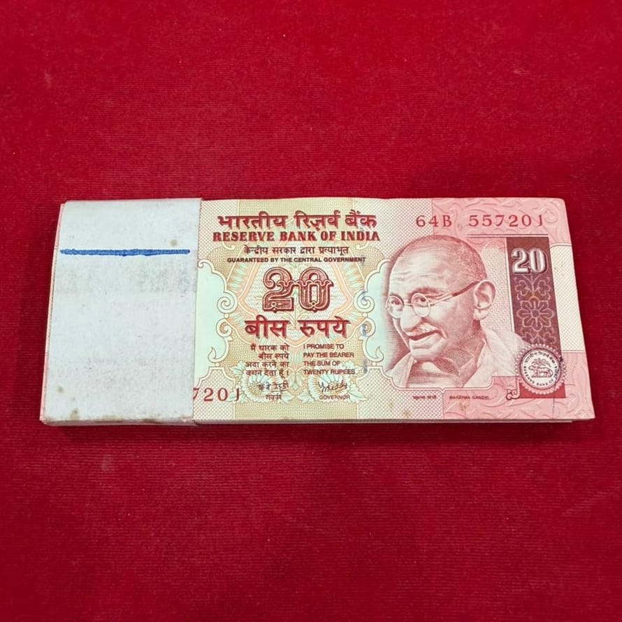 Rs 20 Note Packet 557201 Serial | Y. V. Reddy Signed 100 UNC Notes - Collection Bazzar