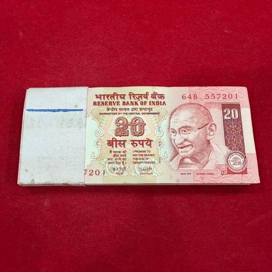 Rs 20 Note Packet 557201 Serial | Y. V. Reddy Signed 100 UNC Notes - Collection Bazzar