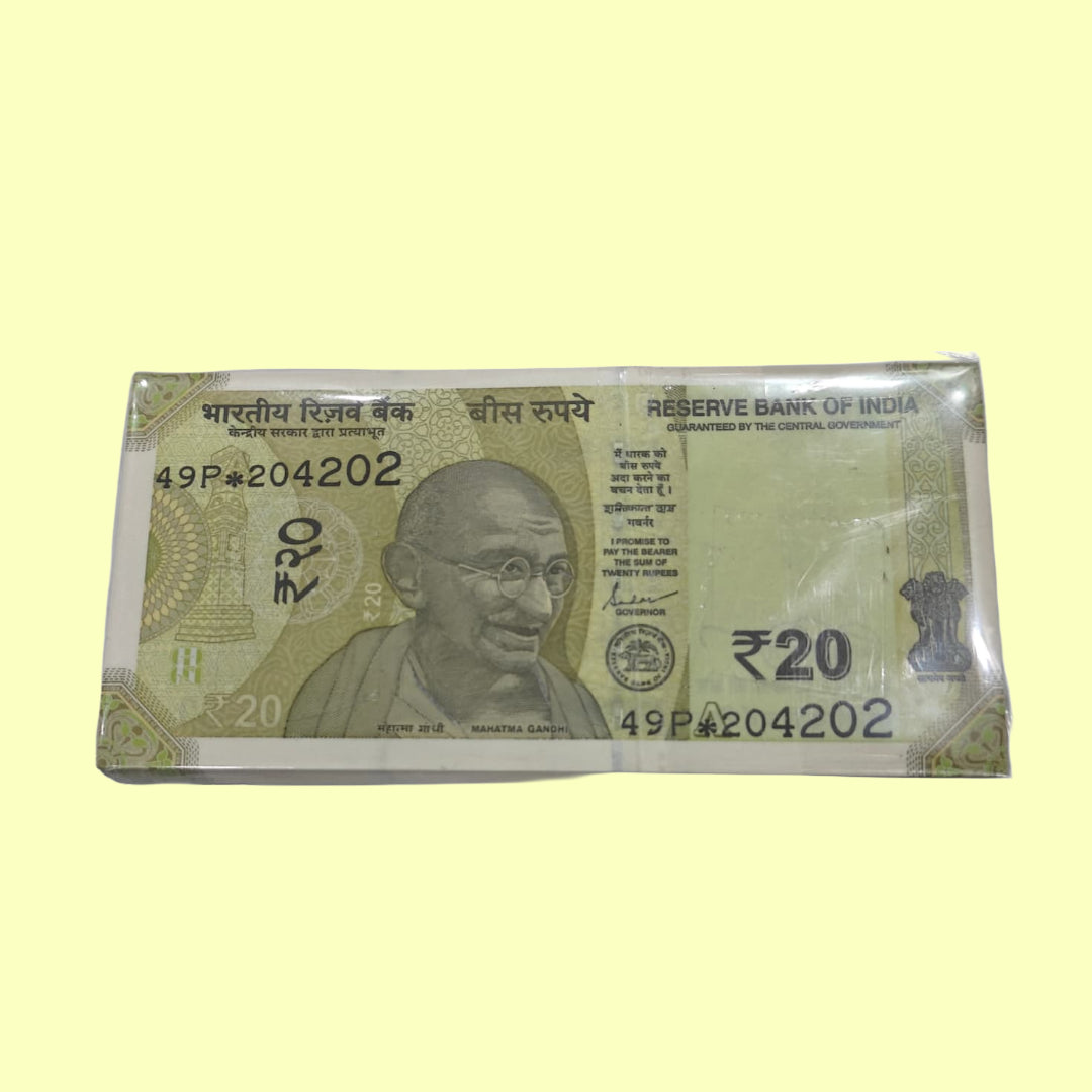 Rs 20 Note Packet Serial 204202 (99 Notes Packet) include 204204 Triple Number | Rare Collectible - Collection Bazzar