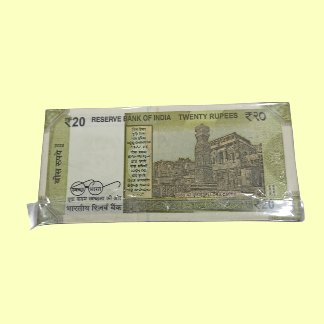 Rs 20 Note Packet Serial 204202 (99 Notes Packet) include 204204 Triple Number | Rare Collectible - Collection Bazzar