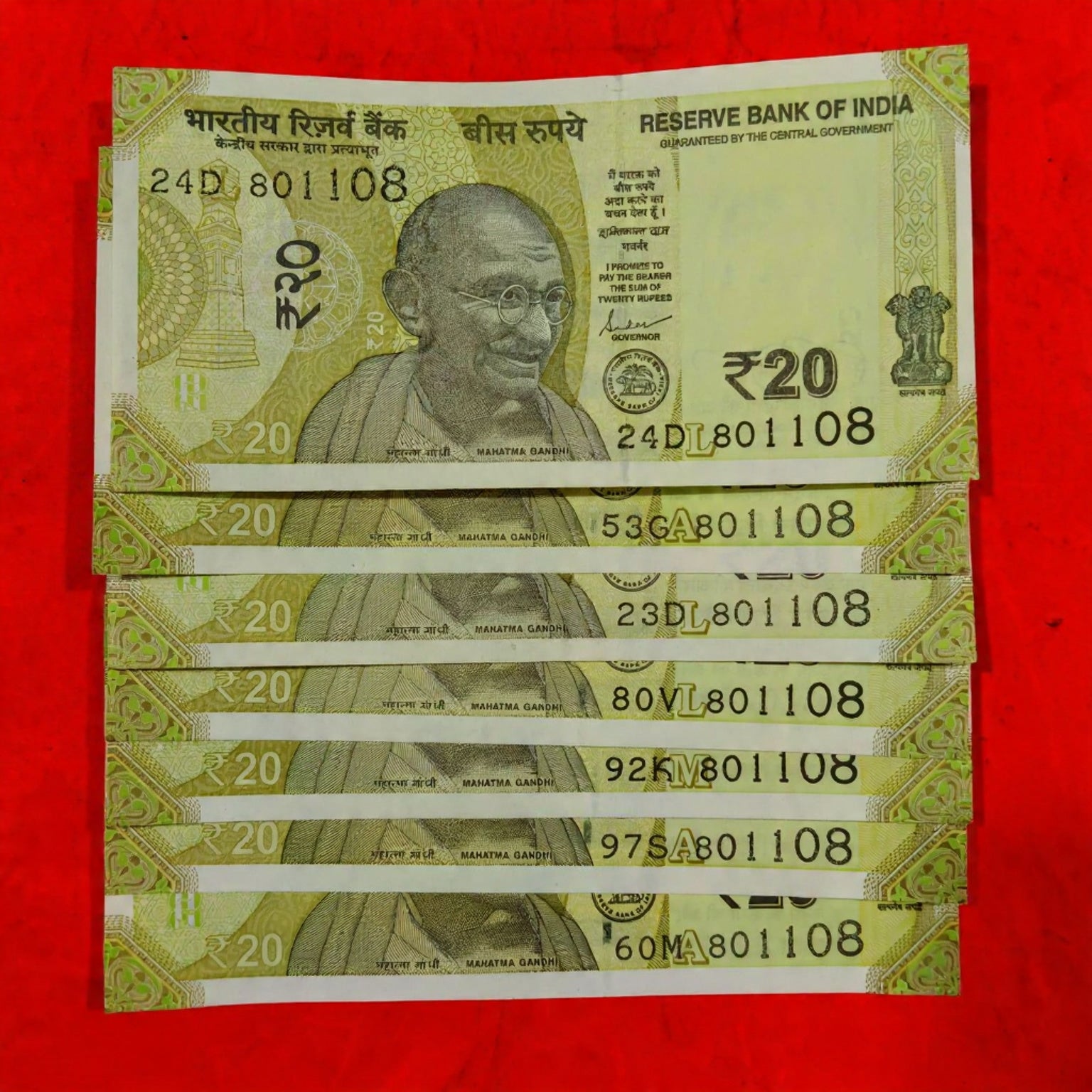 Rs 20 Note Serial 801108 Jaap Mala Number Ulta Pulta Each Note Price - Collection Bazzar