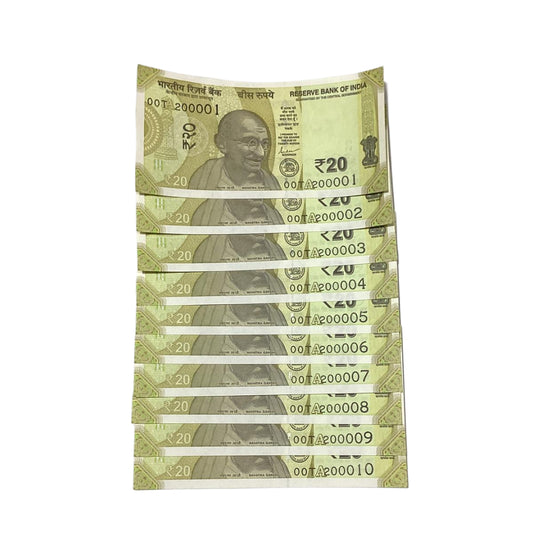 Rs 20 Note Set of 10 Serial 2Million | Rare Collectible - Collection Bazzar