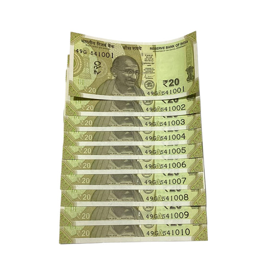 Rs 20 Note Set of 10 Starting Sai Baba 541 | Rare Collectible Item - Collection Bazzar