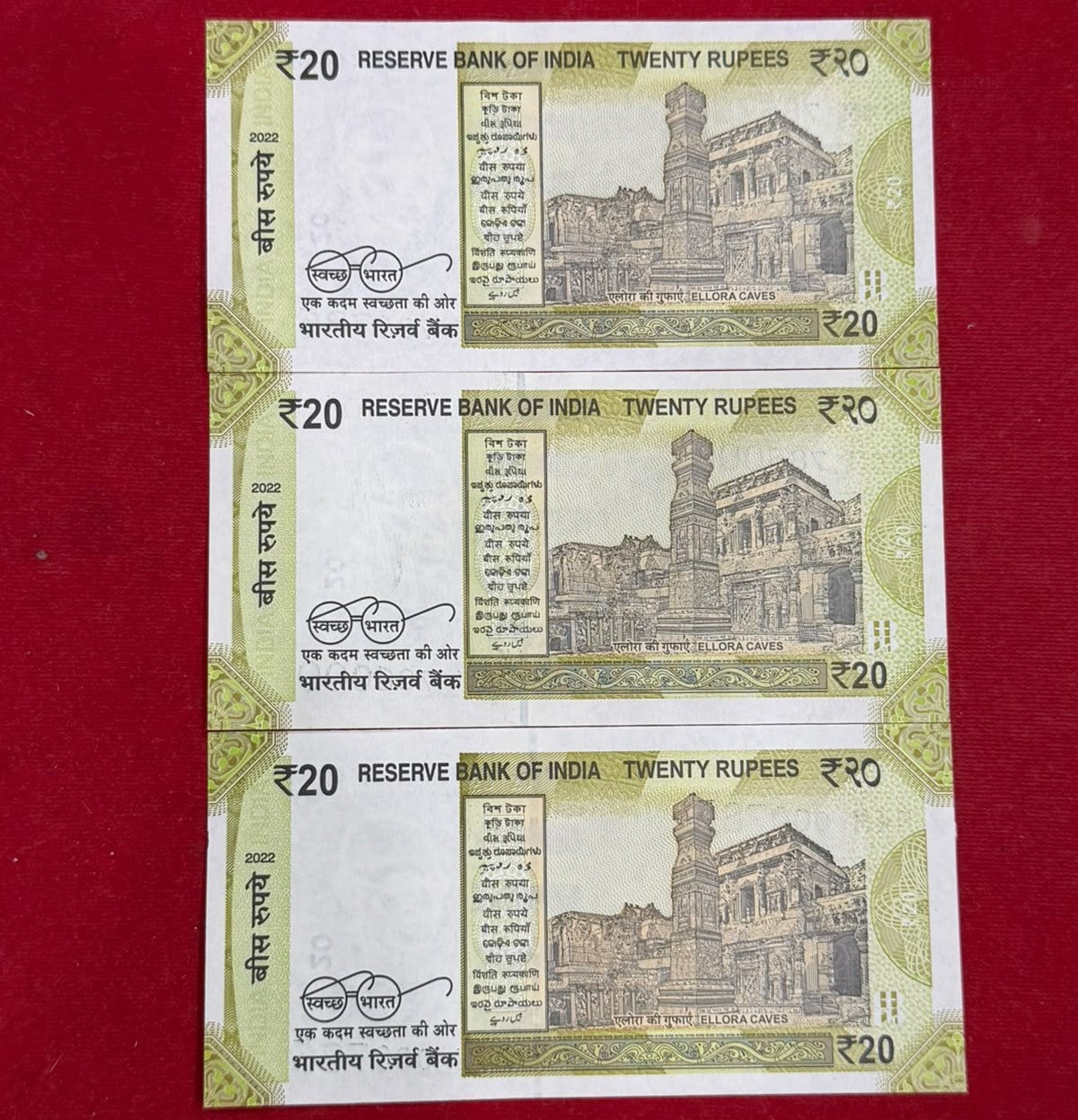 Rs 20 Note Set of 3 Holy Set 000786, 786000 & 786786 Rare same prifix - Collection Bazzar