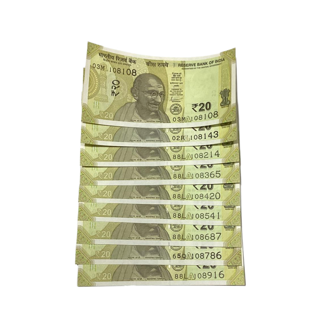 Rs 20 Note Set of 9 Starting Holy Number Ending Fancy | Extremely Rare Item - Collection Bazzar