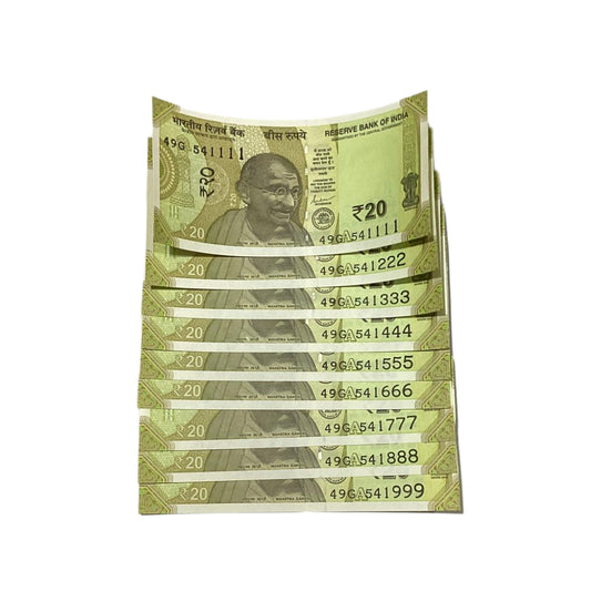 Rs 20 Note Set of 9 Starting Sai Baba Number Holy Number | Rare Collectible Item - Collection Bazzar