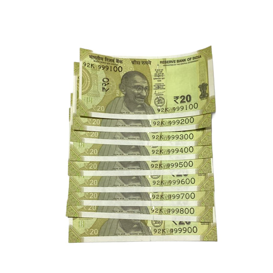 Rs 20 Note Set of 9 starting 999 | Rare Collectible Item - Collection Bazzar