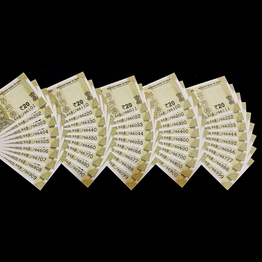 Rs 20 Note Sets Same Prefix Starting 786 Holy Bismillah QTY-  5 Set All Note 786 - Collection Bazzar