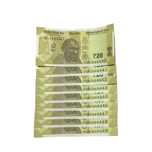 Rs 20 Note Starting 444440 (444444 Not Included)  | Rare Collectible Items - Collection Bazzar