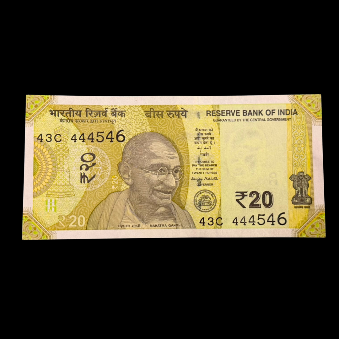 Rs 20 Note Step Number Serial 43C 444546 Extremely Rare Collectible - Collection Bazzar