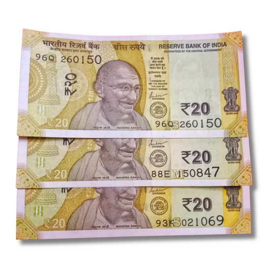 Rs.20 Notes Set – Patriotic Dates of India 260150, 150847, 021069 rare - Collection Bazzar