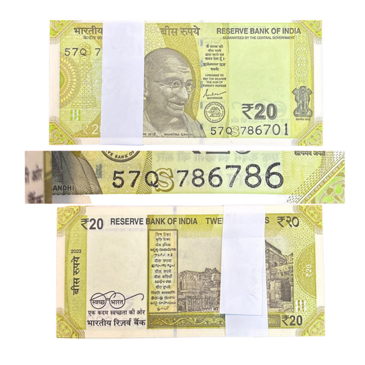 Rs 20 Note Packet Serial 786701 with 786786 holy bismillah number Rare Collectible - Collection Bazzar