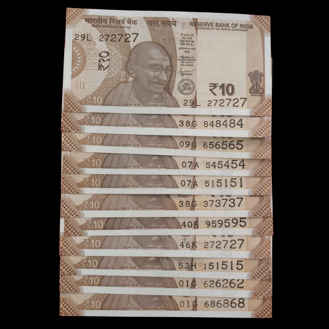 Rs 20 Set of 10 Notes Tripling Number Fancy 272727 Rare Item - Collection Bazzar