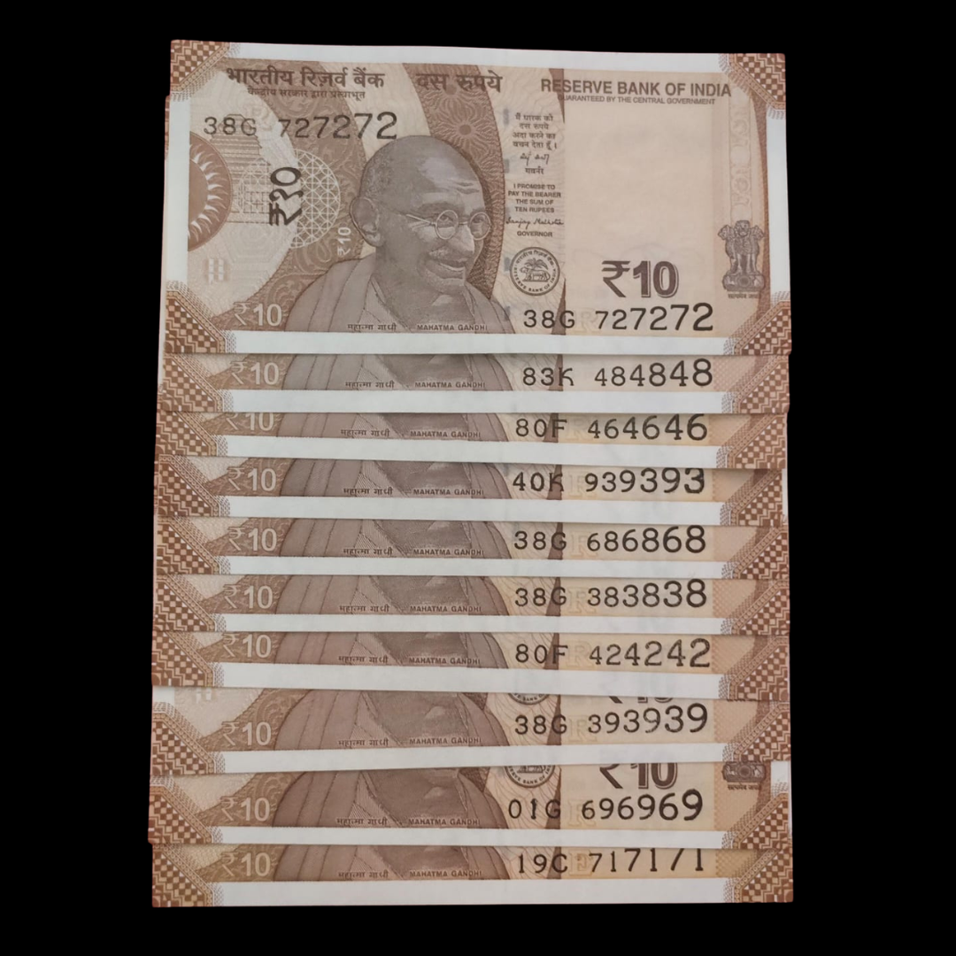 Rs 20 Set of 10 Notes Tripling Number Fancy 727272 Rare Item - Collection Bazzar
